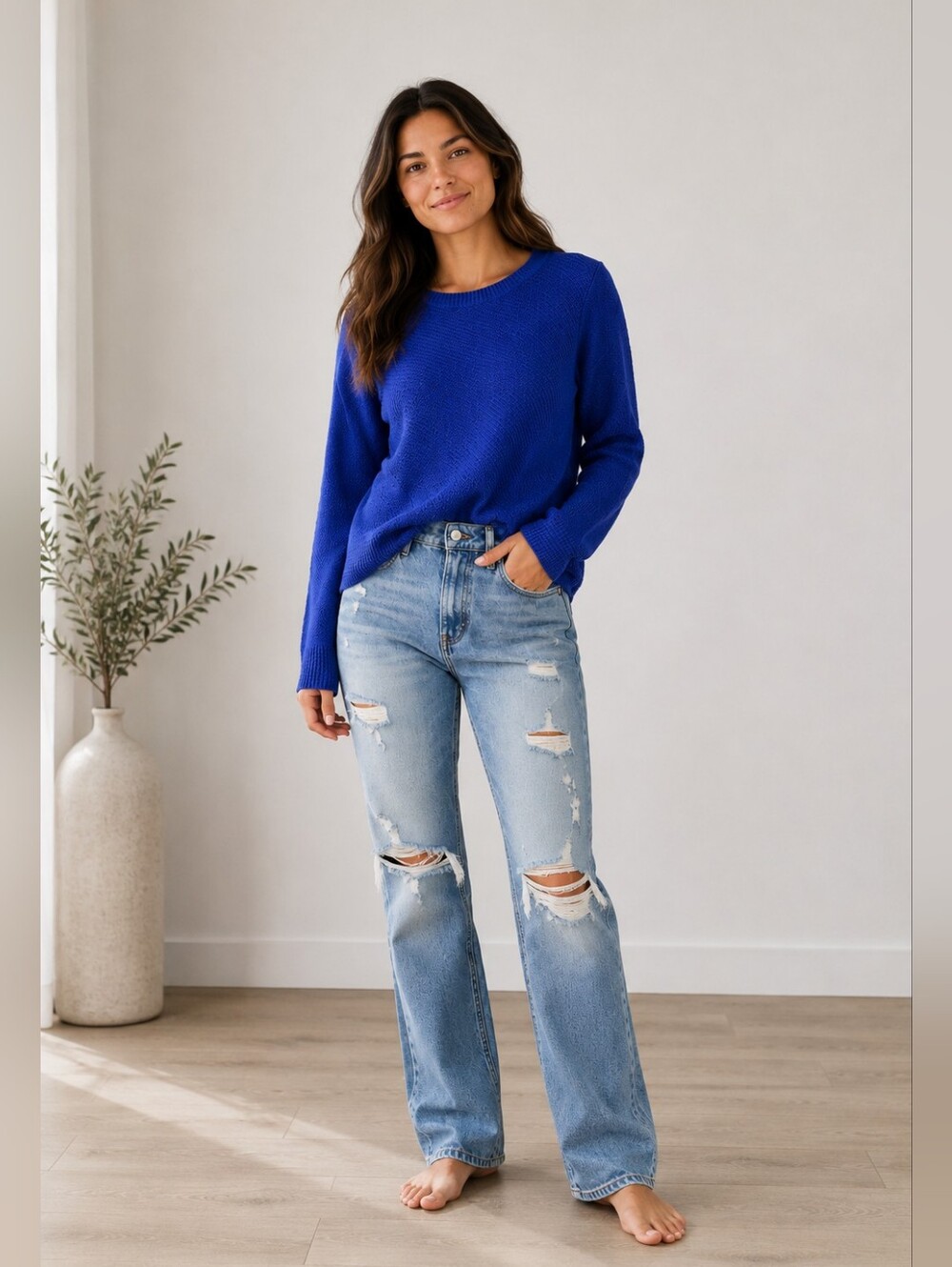 Madewell Blue Zip-back Textured Crewneck Pullover Sweater Preppy Women's S
